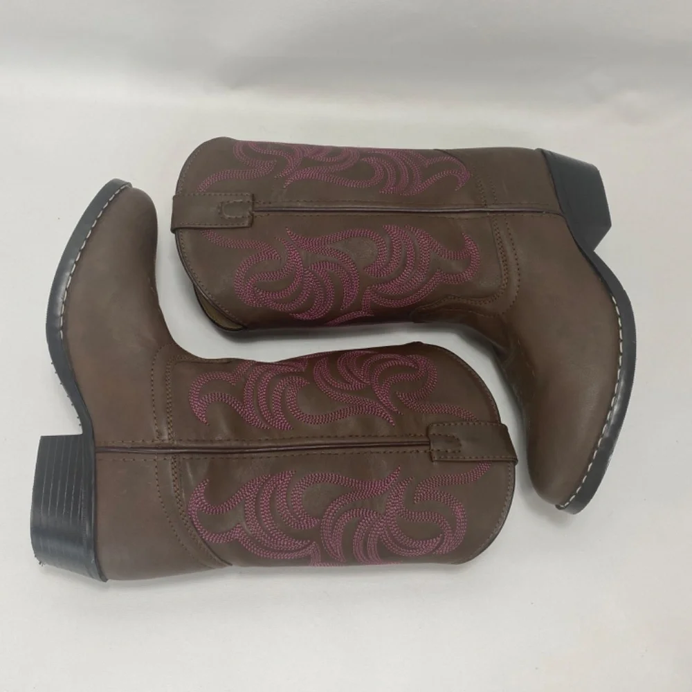 Smoky Mountain Youths 4.5 Monterey Western Cowboy Boots Faux Leather Brown/Pink